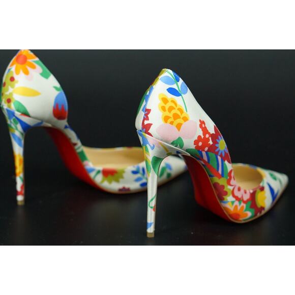 Christian Louboutin Iriza 100mm Crepe Satin Bloomy Pointy d'orsay Pumps SZ 38 - Picture 10 of 12